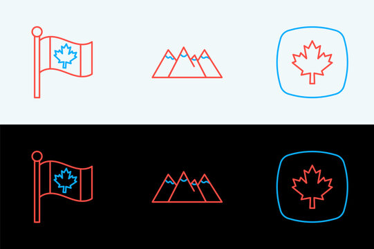 Set line Canadian maple leaf, Flag of Canada and icon. Vector