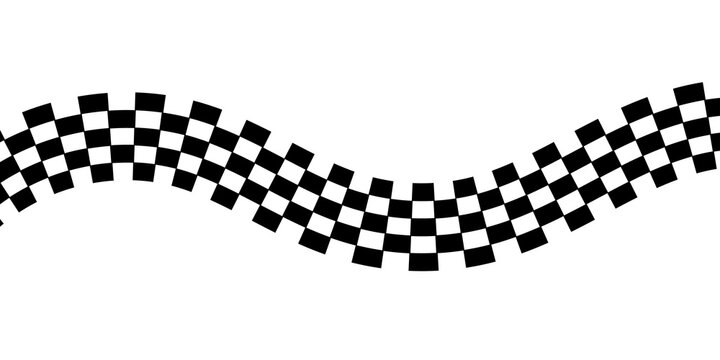 Wavy checkered race flag banner graphic on transparent background.