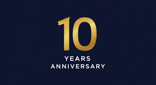 Golden 10 Years Anniversary Celebration on Dark Blue Background