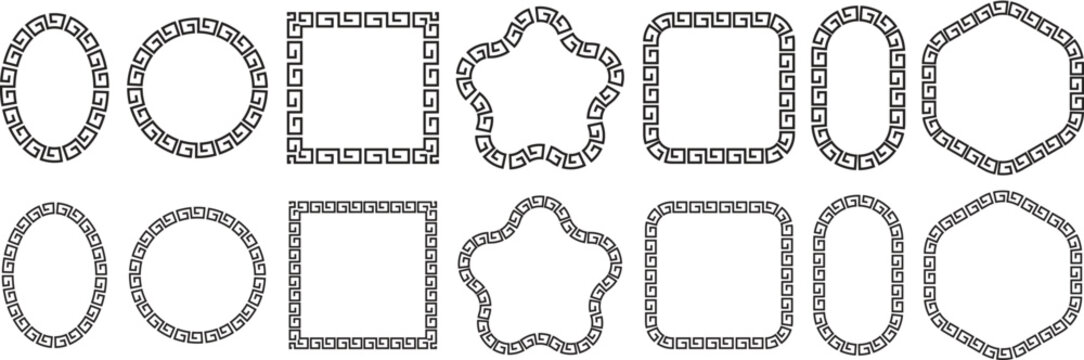 Greek Meander Frame Set PNG &ndash; Ancient Key Pattern Borders, Geometric Ornamental Shapes Collection Isolated on Transparent Background