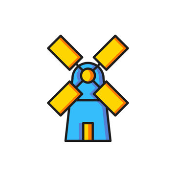 Color Windmill icon isolated on white background. Flat filled outline style with shadow. Vector