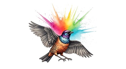 Naklejka premium Vibrant winged bird with a colorful feathered tail in flight
