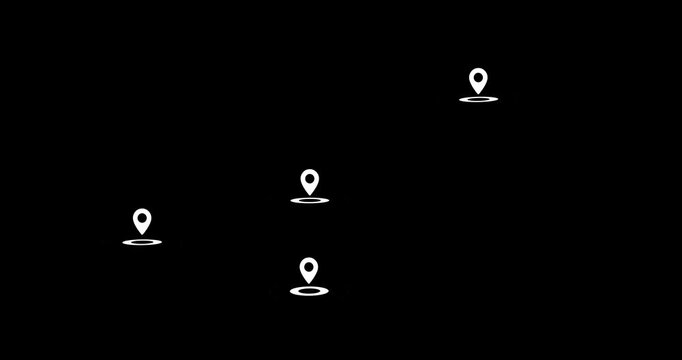 GPS location pin pointer icon on transparent background. Appearing pointer for navigation. Point of interest sign and pin to indicate the route and location