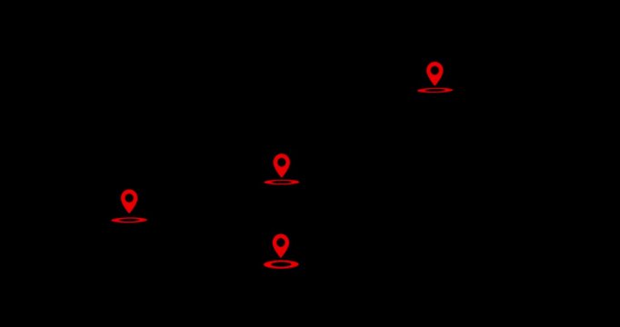 GPS location pin pointer icon on transparent background. Appearing pointer for navigation. Point of interest sign and pin to indicate the route and location