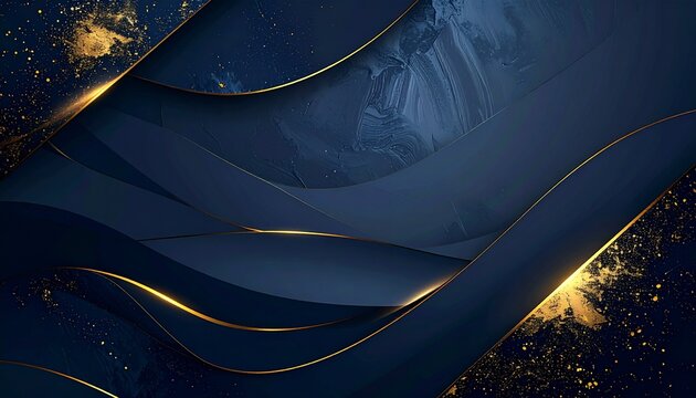 Luxury Dark Navy and Gold Abstract Background with Metallic Texture and Elegant Lighting