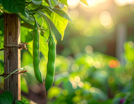 Green string beans in the garden - green beans