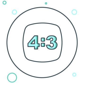 Line Photo frame 4-3 icon isolated on white background. 16-9 photo size. Camera sensor size. Colorful outline concept. Vector