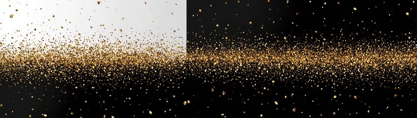 Naklejka premium Two panels, one black-white and the other black, both feature gold square sparkles