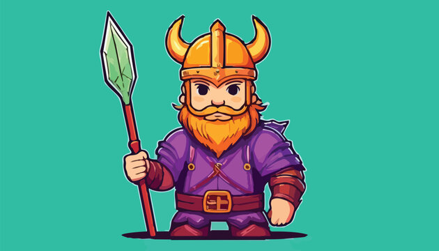 Cartoon Viking Warrior with Spear Ready for Battle.
