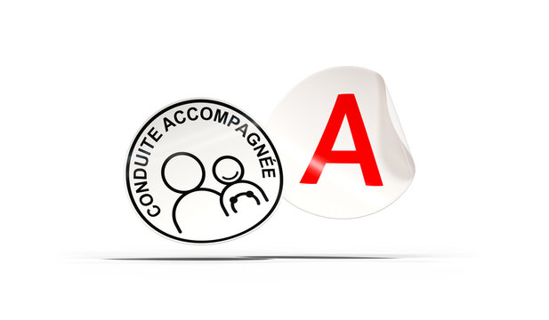 Autocollants Jeune Conducteur A, et Conduite Accompagn&eacute;e sur Fond Transparent - rendu 3D