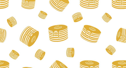 Seamless pattern of hand drawn sushi rolls in a minimalist golden yellow sketch style © @ahmedmaynul