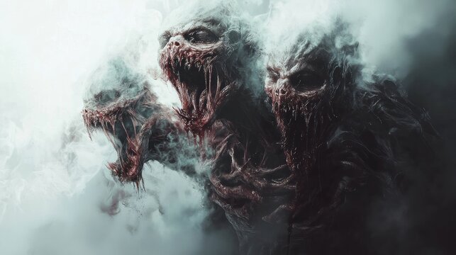 Three headed monster fantasy illustration