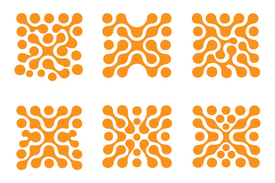 Metaball icon set. Metaballs transition. Connected dots signs. Metaball pattern. Liquid drops or morph shapes background. Circles fluid graphic pattern. Point movement. 