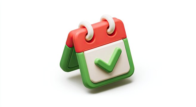 Stylized 3D calendar icon with a green checkmark, signifying completion