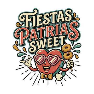 Fiestas Patrias Sweet heart character with picarones illustration