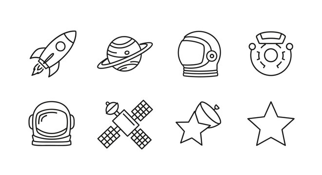 Space icons with astronomy symbols.