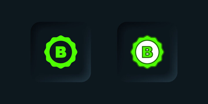 Green Bottle cap with inscription beer icon isolated on black background. Black square button. Vector