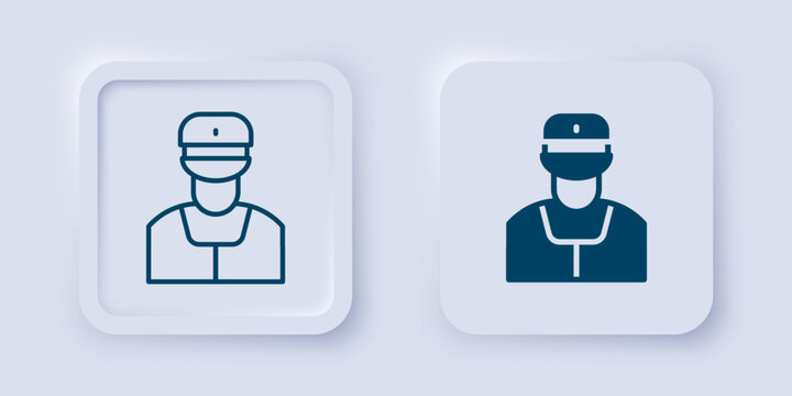 Filled and outline Train conductor icon isolated on grey background. Square button. Vector