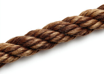 Fototapeta premium Thick, twisted brown fiber cord on a stark white background