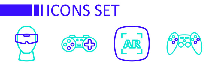 Set line Gamepad, Augmented reality AR, and Virtual glasses icon. Vector © Iryna