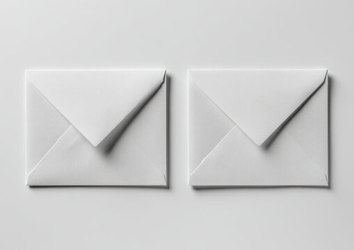 Two blank white envelopes rest side-by-side on a clean, light background