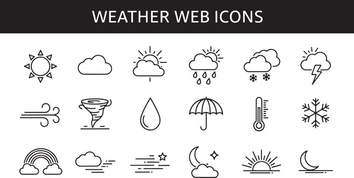 Minimalist Weather Web Icons Set. Outline Vector Illustration for Forecast Applications.