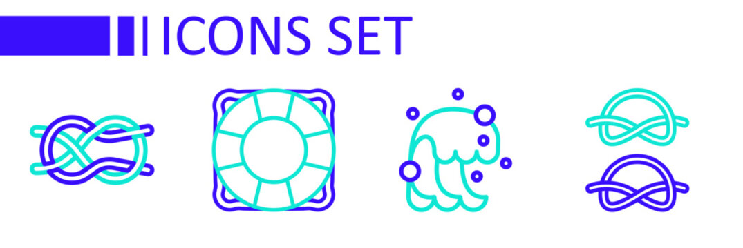 Set line Nautical rope knots, Tsunami, Lifebuoy and icon. Vector