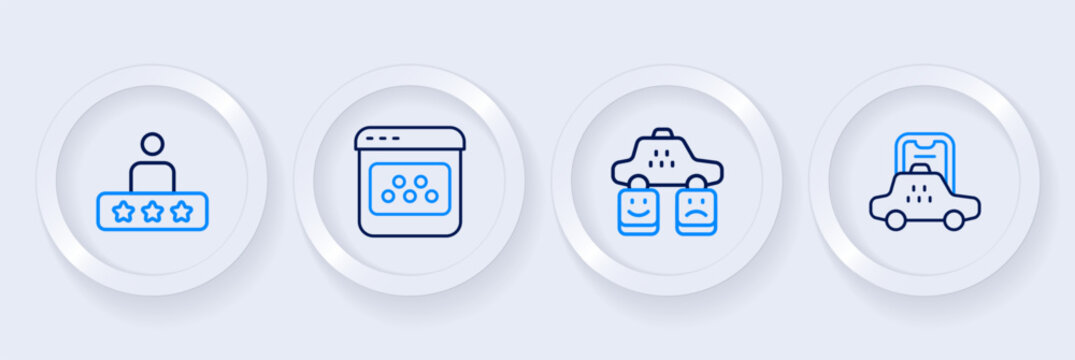 Set line Taxi mobile app, service rating, and icon. Vector