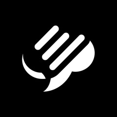 Obraz premium Abstract white speech bubble icon on black background.