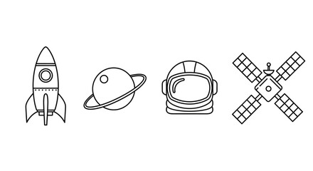 Space icons with rocket ship. © bestrivaldo