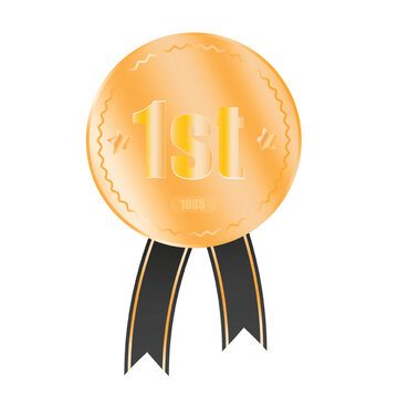 First gold madel vector design with black rabbon