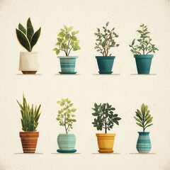 Fototapeta premium Assorted houseplants in decorative pots.