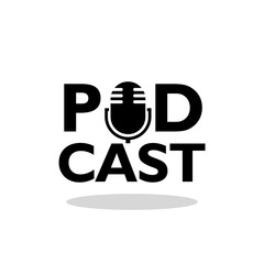 Naklejka premium Podcast word Microphone icon with shadow