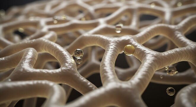 Microscopic View of Healthy Bone Trabeculae with Fluid Droplets.