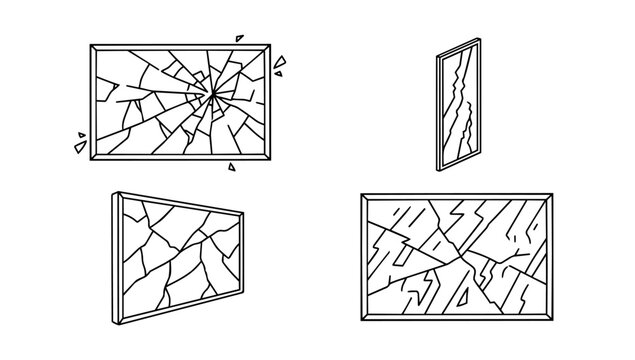 Broken glass and cracked surface variations illustrated in clean line illustration style for damage visuals texture reference material study and design elements