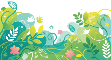 Obraz premium Vector floral background with abstract flowers and leaves in a decorative natural style