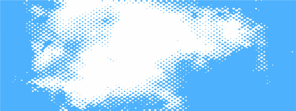 Vector An artistic, abstract digital artwork with halftone textures, capturing the essence of clouds against a cerulean canvas.