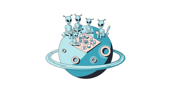 Aliens playing chess on a planet with rings, concept of extraterrestrial intelligence and intergalactic games