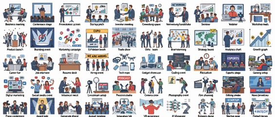 Fototapeta premium A collection of various business and lifestyle illustrations.