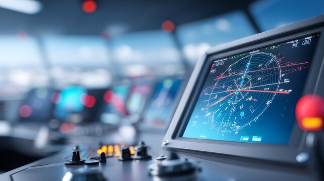 Detailed Radar Display in Modern Air Traffic Control Center Monitoring Flight Paths