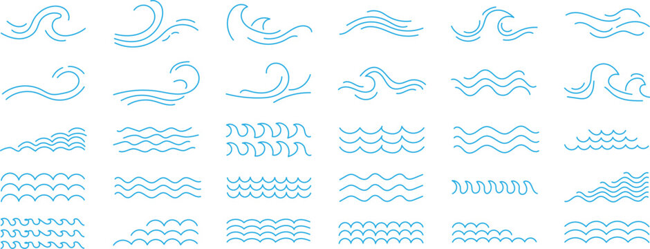 Water Wave Vector Set &ndash; Sea Wave Symbols and Zigzag Line. Water logo, symbol vector collection. zigzag lines inspired by water symbols. ea waves vector illustration flat simple lines. 