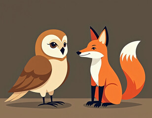 Obraz premium The Wise Owl and the Mischievous Fox: A Fable of Friendship and Wisdom