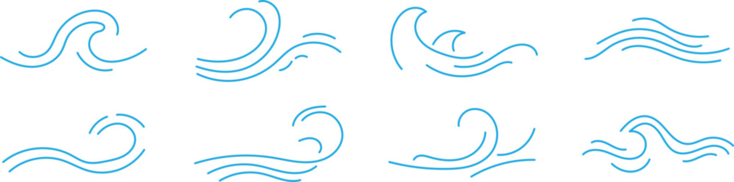 Water Wave Vector Set &ndash; Sea Wave Symbols and Zigzag Line. Water logo, symbol vector collection. zigzag lines inspired by water symbols. ea waves vector illustration flat simple lines. 