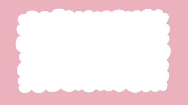 Animated Moving Pink Cloud Border Frame Loop. A seamless looping motion graphic with a hand-drawn, shifting white cloud border with a clean center. For children's educational content, cute titles