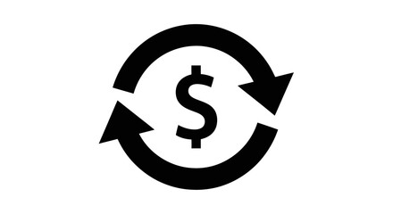 Fototapeta premium Dollar Sign with Refresh Arrows Icon on Isolated White Background