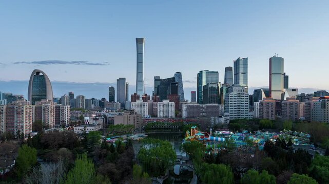 China Beijing city skyline day-to-night time-lapse, urban scenery, and economic development