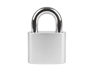 Fototapeta premium Silver padlock isolated on a white background with security system safety measures security equipment asset protection data security