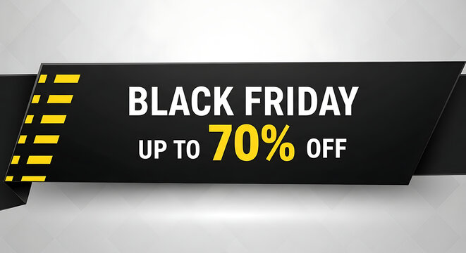 Black Friday shopping sale discount banner with yellow accents on gray background transparent background