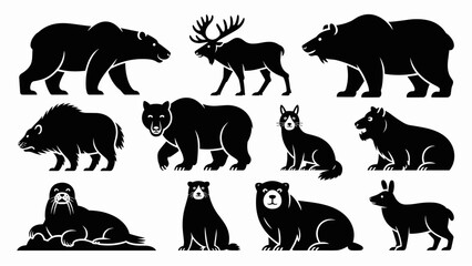 Big Mammals of Northern Lands Silhouette Set – Arctic and Boreal Wildlife Vector Collection © Robin