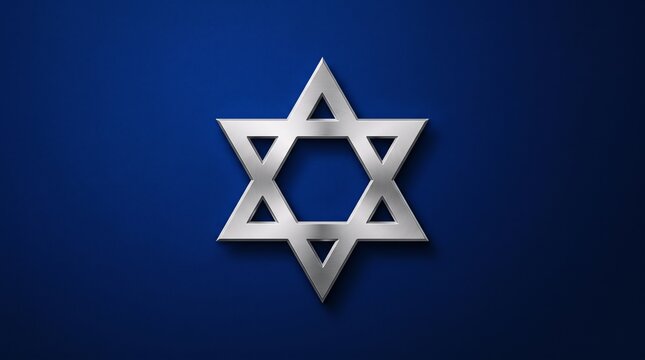 Metallic Silver Star of David Symbol on Deep Blue Background